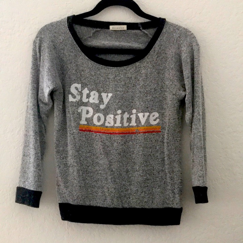 Occasion Retro Boho Stay Positive Long Sleeve Top Soft Womens Small